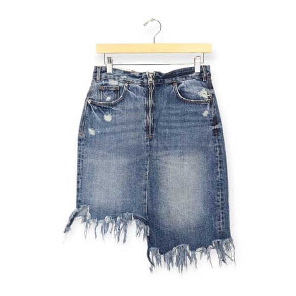 Zara TRF Distressed Asymmetrical Denim Skirt Size M - Picture 1 of 6